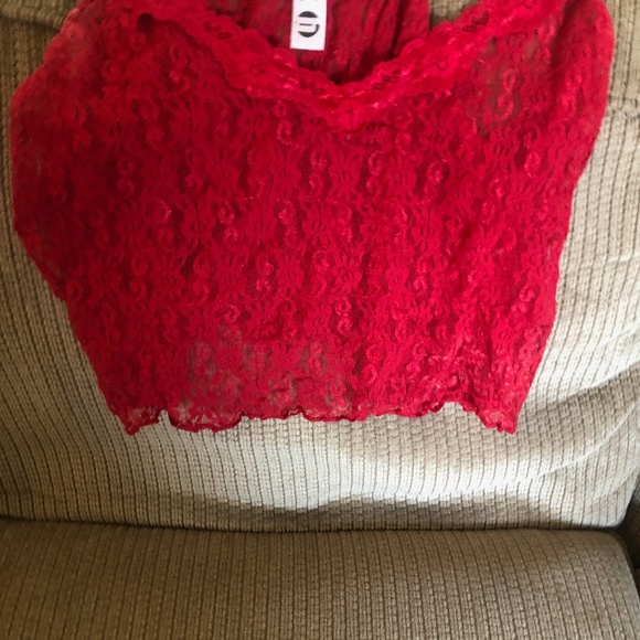 NWT RED LACE LINGERIE 2PC, SHEER, CROP TOPW/LONG BOTTOM, CUTE & SEXY IN ONE - Picture 3 of 13